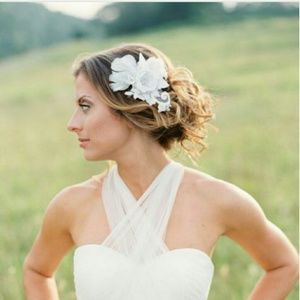 Bridal Flower Hair Clip with Feathers. Bridal Hair